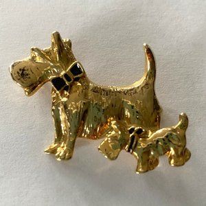 Schnauzer Dog/Puppy Gold Brooch/Pin Black Bow Tie